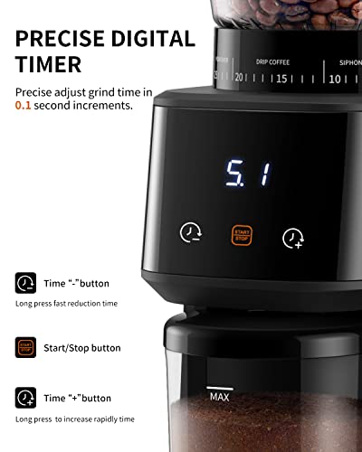 SHARDOR Conical Burr Coffee Bean Grinder with Precision Timer, Touchscreen Adjustable Electric Burr Mill with 31 Precise Settings for Home Use, Matte Black
