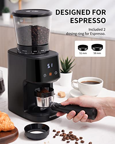 SHARDOR Conical Burr Coffee Bean Grinder with Precision Timer, Touchscreen Adjustable Electric Burr Mill with 31 Precise Settings for Home Use, Matte Black