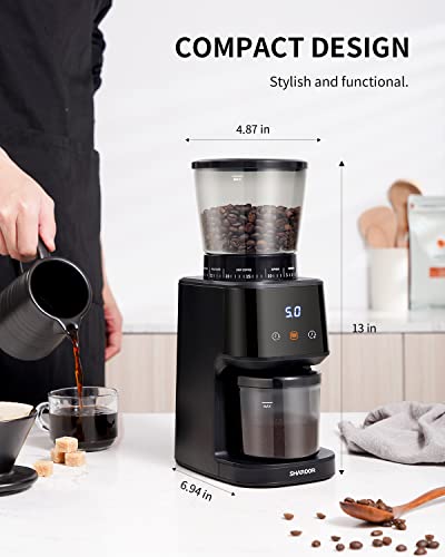 SHARDOR Conical Burr Coffee Bean Grinder with Precision Timer, Touchscreen Adjustable Electric Burr Mill with 31 Precise Settings for Home Use, Matte Black