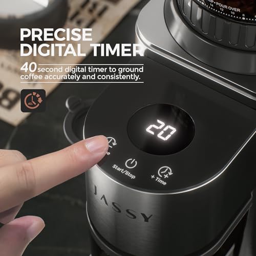 Burr Coffee Grinder Conical Coffee Grinder with Digital Timer Display,24 Precise Settings Electric Coffee Bean Grinder for Espresso/Drip/Pour Over/Cold Brew/French Press Brewing,Stainless Steel