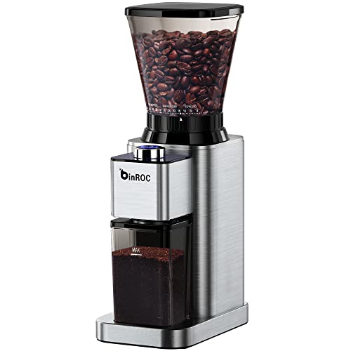 Anti-static Conical Burr Coffee Grinder with 48 Grind Settings, binROC Adjustable Electric Coffee Bean Grinder for 2-12 Cups (Stainless Steel)