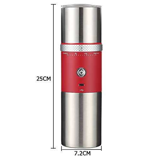 Portable Electric Conical Burr Coffee Grinders, Spice Grinder Electric, Bean Grinder,USB Rechargeable Coffee Maker Stainless Steel Coffee Bean Machine with 15 Fine to Coarse Grind Settings (Red)