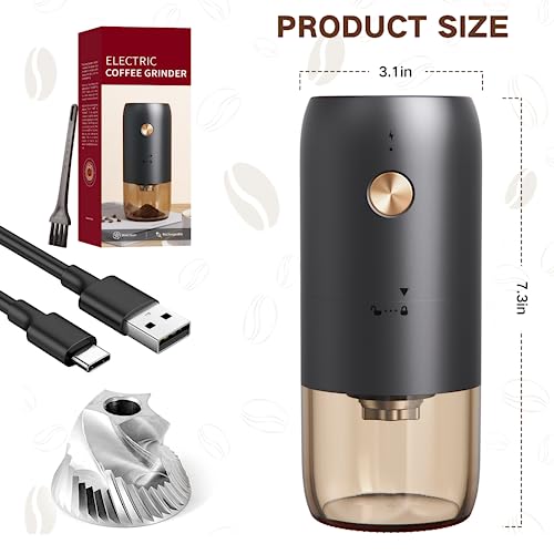 RealPero Electric Coffee Grinder, Portable Coffee Bean Grinder Upgraded Stainless Steel Conical Burr with Adjustable Setting Fine to Coarse,Faster Grinding for Office,Home,Camping,Travel,Black