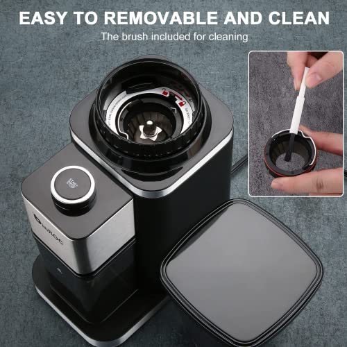 Anti-static Conical Burr Coffee Grinder with 48 Grind Settings, binROC Adjustable Electric Coffee Bean Grinder for 2-12 Cups (Stainless Steel)