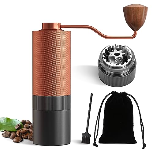 DiseZeit Manual Coffee Grinder, 7-Axis Stainless Steel Burr, Three-Stage Disassembly for Easy Cleaning, 25-30g Capacity Coffee Grinder Manual with Adjustable Settings, Brush&Storage Bag Included