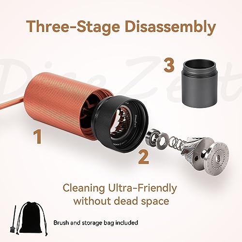 DiseZeit Manual Coffee Grinder, 7-Axis Stainless Steel Burr, Three-Stage Disassembly for Easy Cleaning, 25-30g Capacity Coffee Grinder Manual with Adjustable Settings, Brush&Storage Bag Included
