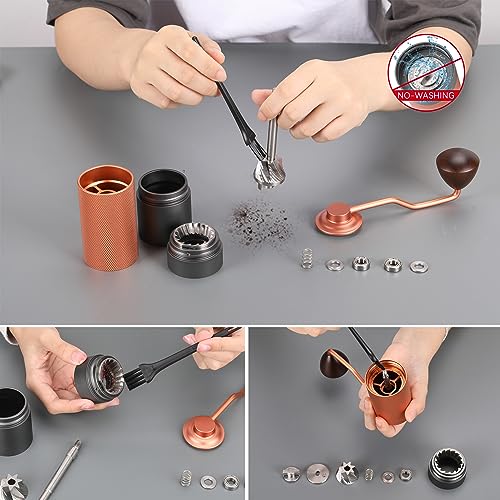 DiseZeit Manual Coffee Grinder, 7-Axis Stainless Steel Burr, Three-Stage Disassembly for Easy Cleaning, 25-30g Capacity Coffee Grinder Manual with Adjustable Settings, Brush&Storage Bag Included