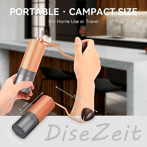 DiseZeit Manual Coffee Grinder, 7-Axis Stainless Steel Burr, Three-Stage Disassembly for Easy Cleaning, 25-30g Capacity Coffee Grinder Manual with Adjustable Settings, Brush&Storage Bag Included