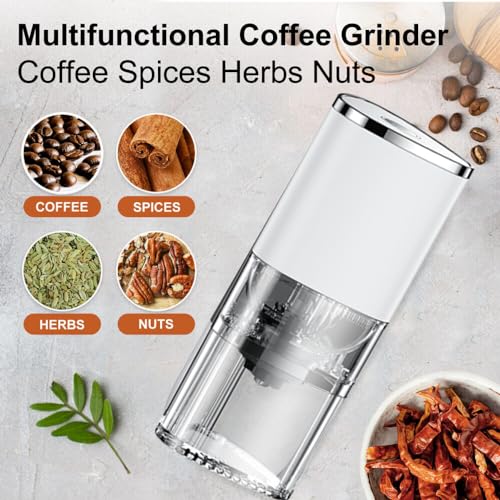 Coffee Grinder Electric, Portable Burr Coffee Grinder, LED Adjustable Espresso Grinder, USB Charging Coffee Bean Grinder with Multiple Grinding Settings, for Travel Camping Office Kitchen Home…