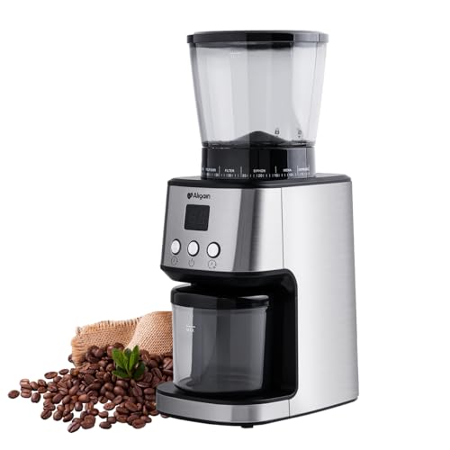 Aligain Stainless Steel Burr Coffee Grinder with 51 Grind Settings,Grind Timer,Electric Coffee Grinder for Espresso/Drip/Pour Over/Cold Brew/French Press Coffee Maker,120V/165W