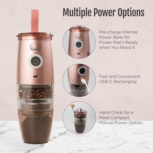 Portable Burr Coffee Grinder,Electric/Manual 2-in-1 Cafe Grind, Adjustable Burr Mill with 5 Precise Grind Scale for Drip/Espresso/Pour over/Percolator/Cold Brew (Gold)