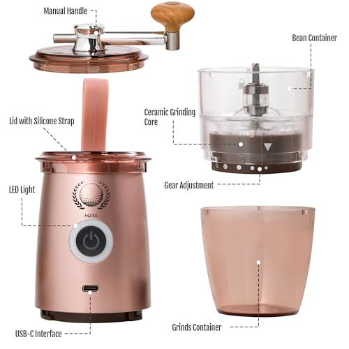 Portable Burr Coffee Grinder,Electric/Manual 2-in-1 Cafe Grind, Adjustable Burr Mill with 5 Precise Grind Scale for Drip/Espresso/Pour over/Percolator/Cold Brew (Gold)