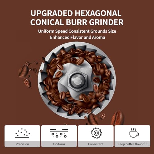 Aligain Stainless Steel Burr Coffee Grinder with 51 Grind Settings，Grind Timer,Electric Coffee Grinder for Espresso/Drip/Pour Over/Cold Brew/French Press Coffee Maker，120V/165W