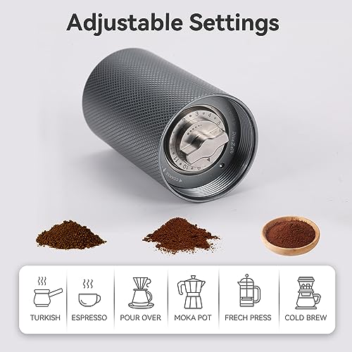 DiseZeit Manual Coffee Grinder, 6-Axis Stainless Steel Burr, Portable Manual Coffee Grinder, Easy Cleaning, 28g Capacity Coffee Grinder Manual with Adjustable Settings, Brush&Storage Bag Included