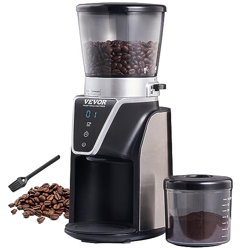 VEVOR Conical Burr Coffee Grinder 51 Precise, Coffee Grinder with LED Screen & Anti-static Device, Adjustable Burr Grinder for 1-14 Cups or 1-56 Seconds, Medium, Black