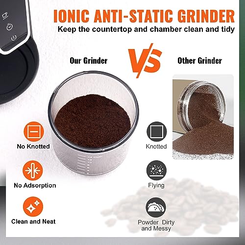 VEVOR Conical Burr Coffee Grinder 51 Precise, Coffee Grinder with LED Screen & Anti-static Device, Adjustable Burr Grinder for 1-14 Cups or 1-56 Seconds, Medium, Black