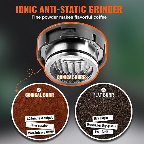 VEVOR Conical Burr Coffee Grinder 51 Precise, Coffee Grinder with LED Screen & Anti-static Device, Adjustable Burr Grinder for 1-14 Cups or 1-56 Seconds, Medium, Black