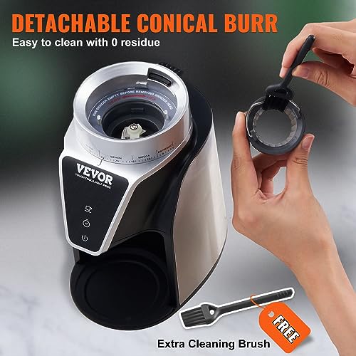 VEVOR Conical Burr Coffee Grinder 51 Precise, Coffee Grinder with LED Screen & Anti-static Device, Adjustable Burr Grinder for 1-14 Cups or 1-56 Seconds, Medium, Black