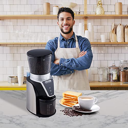 VEVOR Conical Burr Coffee Grinder 51 Precise, Coffee Grinder with LED Screen & Anti-static Device, Adjustable Burr Grinder for 1-14 Cups or 1-56 Seconds, Medium, Black