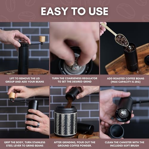 Manual Coffee Grinder | Coffee Gift Set | 6 Star Conical Burr Coffee Grinder with Adjustable Settings | Coffee Bean Grinder with Travel Case | Portable Hand Coffee Grinder