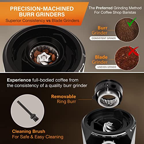 Conical Burr Coffee Grinder, Anti-Static Electric Coffee Bean Grinder for Mess-Free Use, Automatic Coffee Grinder with 35 Settings for Espresso, French Press, Pour Over and Drip Brewing