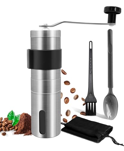 Yowcaw Manual Burr Coffee Grinder Portable Hand Coffee Bean Grinder with Adjustable Coarseness Stainless Steel Coffee Grinder - Coffee Grinder Manual for Travel Camping Kitchen Home Gift