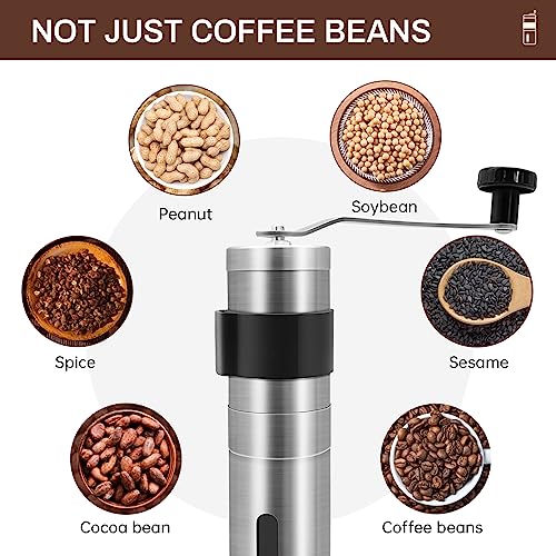 Yowcaw Manual Burr Coffee Grinder Portable Hand Coffee Bean Grinder with Adjustable Coarseness Stainless Steel Coffee Grinder - Coffee Grinder Manual for Travel Camping Kitchen Home Gift