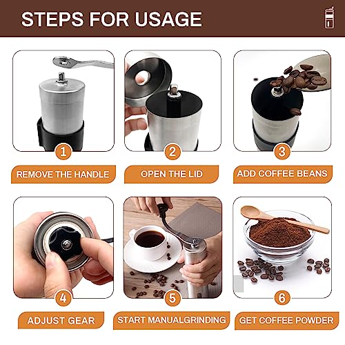 Yowcaw Manual Burr Coffee Grinder Portable Hand Coffee Bean Grinder with Adjustable Coarseness Stainless Steel Coffee Grinder - Coffee Grinder Manual for Travel Camping Kitchen Home Gift