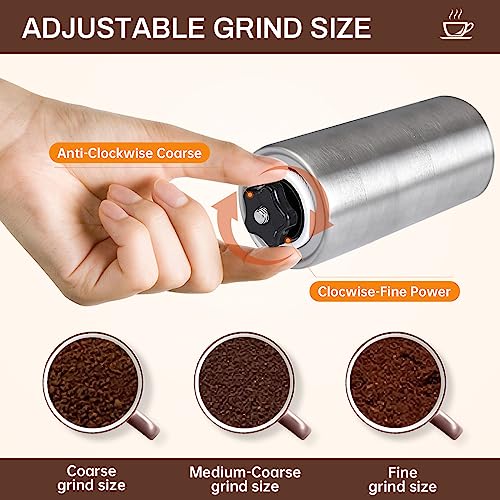 Yowcaw Manual Burr Coffee Grinder Portable Hand Coffee Bean Grinder with Adjustable Coarseness Stainless Steel Coffee Grinder - Coffee Grinder Manual for Travel Camping Kitchen Home Gift