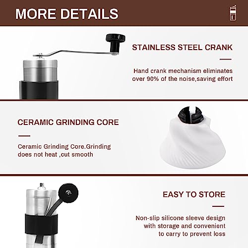 Yowcaw Manual Burr Coffee Grinder Portable Hand Coffee Bean Grinder with Adjustable Coarseness Stainless Steel Coffee Grinder - Coffee Grinder Manual for Travel Camping Kitchen Home Gift