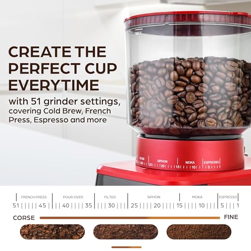 Zulay Adjustable Burr Coffee Grinder - Anti-Static Commercial Espresso Grinder - 51 Precise Grind Settings Electric Mill Grinder for Espresso, Percolator, French Press, American, Turkish, Drip Coffee
