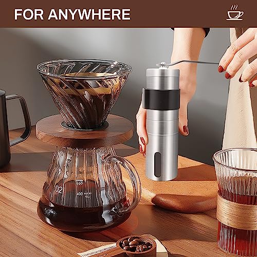 Yowcaw Manual Burr Coffee Grinder Portable Hand Coffee Bean Grinder with Adjustable Coarseness Stainless Steel Coffee Grinder - Coffee Grinder Manual for Travel Camping Kitchen Home Gift