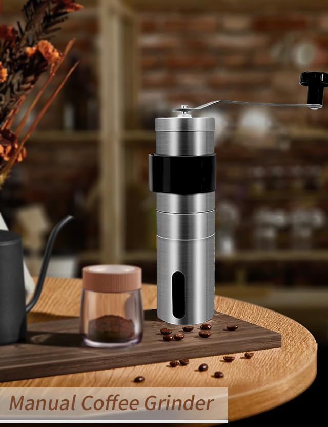 Yowcaw Manual Burr Coffee Grinder Portable Hand Coffee Bean Grinder with Adjustable Coarseness Stainless Steel Coffee Grinder - Coffee Grinder Manual for Travel Camping Kitchen Home Gift