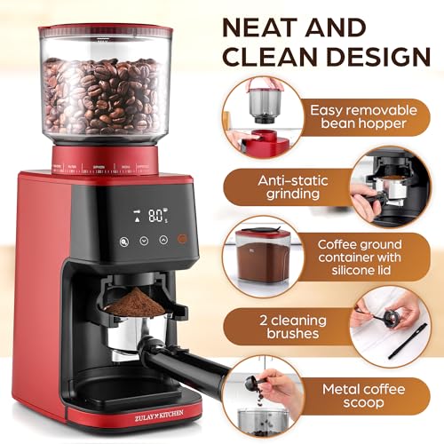 Zulay Adjustable Burr Coffee Grinder - Anti-Static Commercial Espresso Grinder - 51 Precise Grind Settings Electric Mill Grinder for Espresso, Percolator, French Press, American, Turkish, Drip Coffee