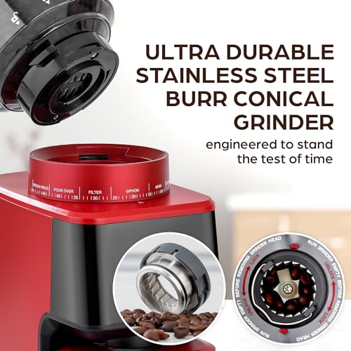 Zulay Adjustable Burr Coffee Grinder - Anti-Static Commercial Espresso Grinder - 51 Precise Grind Settings Electric Mill Grinder for Espresso, Percolator, French Press, American, Turkish, Drip Coffee