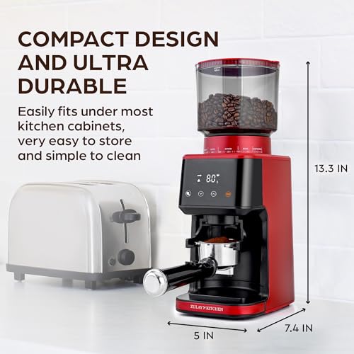 Zulay Adjustable Burr Coffee Grinder - Anti-Static Commercial Espresso Grinder - 51 Precise Grind Settings Electric Mill Grinder for Espresso, Percolator, French Press, American, Turkish, Drip Coffee