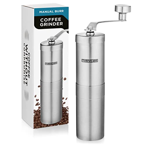 Manual Coffee Grinder With Adjustable Settings - Durable Stainless Steel Burr Coffee Grinder - Espresso Grinder For Best Taste - Portable Conical Burr Coffee Bean Grinder
