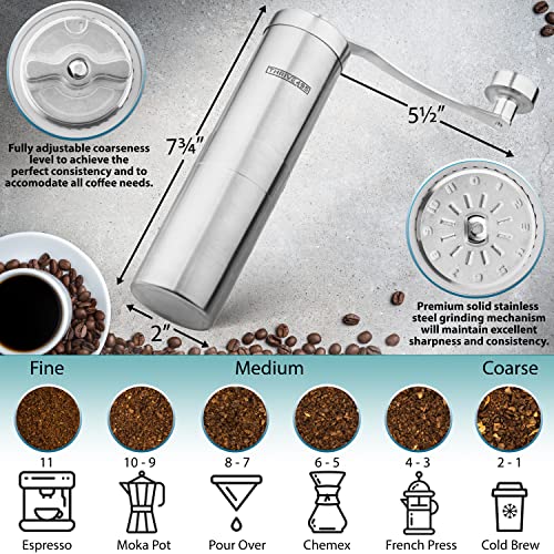Manual Coffee Grinder With Adjustable Settings - Durable Stainless Steel Burr Coffee Grinder - Espresso Grinder For Best Taste - Portable Conical Burr Coffee Bean Grinder