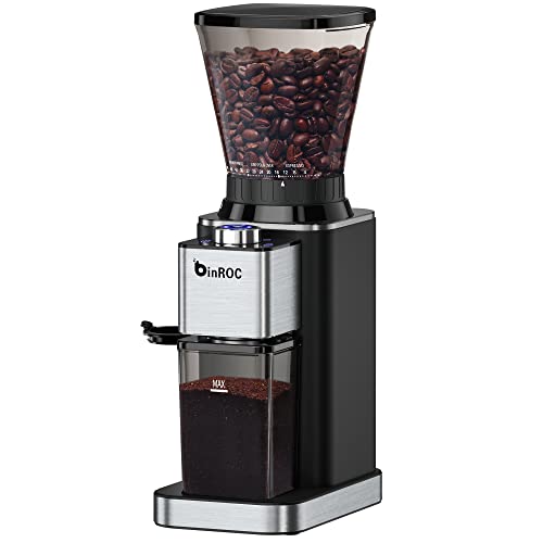Anti-static Conical Burr Coffee Grinder with 48 Grind Settings, binROC Adjustable Electric Coffee Bean Grinder for 2-12 Cups (Black)