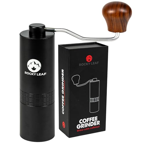 ROCKY LEAF Manual Coffee Grinder, Capacity 25g with Adjustable Stainless Steel Burr Coffee Grinder Manual, Faster Grinding Espresso to Coarse for Office, Home (Brush)