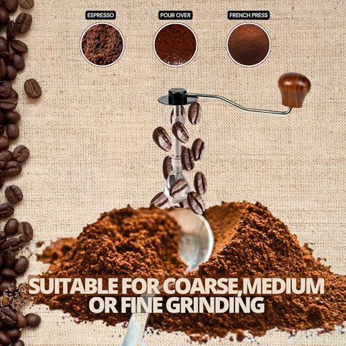 ROCKY LEAF Manual Coffee Grinder, Capacity 25g with Adjustable Stainless Steel Burr Coffee Grinder Manual, Faster Grinding Espresso to Coarse for Office, Home (Brush)