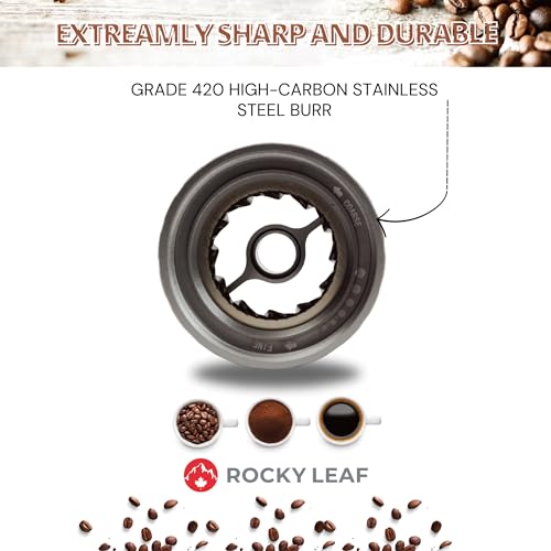 ROCKY LEAF Manual Coffee Grinder, Capacity 25g with Adjustable Stainless Steel Burr Coffee Grinder Manual, Faster Grinding Espresso to Coarse for Office, Home (Brush)