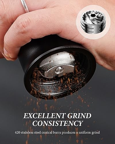 SHARDOR Professional Manual Coffee Bean Grinder with 420 High-Strength Stainless Steel Conical Burr, Hand Coffee Grinder with Ultra-granular Adjustment, Enhanced Stability with Wider 1.06oz Chamber