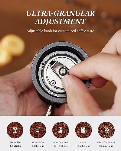 SHARDOR Professional Manual Coffee Bean Grinder with 420 High-Strength Stainless Steel Conical Burr, Hand Coffee Grinder with Ultra-granular Adjustment, Enhanced Stability with Wider 1.06oz Chamber