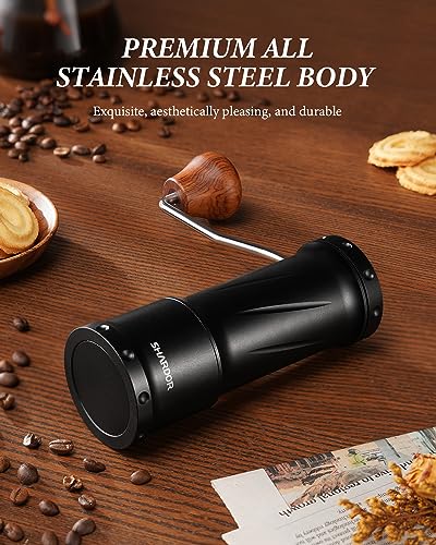 SHARDOR Professional Manual Coffee Bean Grinder with 420 High-Strength Stainless Steel Conical Burr, Hand Coffee Grinder with Ultra-granular Adjustment, Enhanced Stability with Wider 1.06oz Chamber