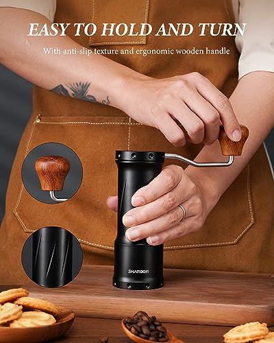 SHARDOR Professional Manual Coffee Bean Grinder with 420 High-Strength Stainless Steel Conical Burr, Hand Coffee Grinder with Ultra-granular Adjustment, Enhanced Stability with Wider 1.06oz Chamber