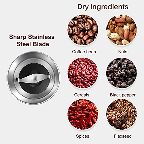 Secura Coffee Grinder Electric, 2.5oz/75g Large Capacity Spice Grinder Electric, Coffee Bean Grinder with 1 Stainless Steel Blades Removable Bowl