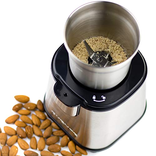 OVENTE Electric Coffee Grinder 2.1 Ounce Cup with 2 Removable Stainless Steel Grinding Bowls, 200 Watt Powered Motor Perfect for Beans, Spices, Nuts, Silver CG620S + ACPCG6000