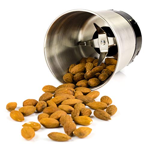 OVENTE Electric Coffee Grinder 2.1 Ounce Cup with 2 Removable Stainless Steel Grinding Bowls, 200 Watt Powered Motor Perfect for Beans, Spices, Nuts, Silver CG620S + ACPCG6000