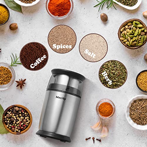 Mecity Electric Coffee Grinder Fast Grinder with 6 Stainless Steel Blades for Beans, Condiment, Pepper and Salt, Espresso Ground Coffee Grinder, Removable Bowl, Easy to Clean, 200W